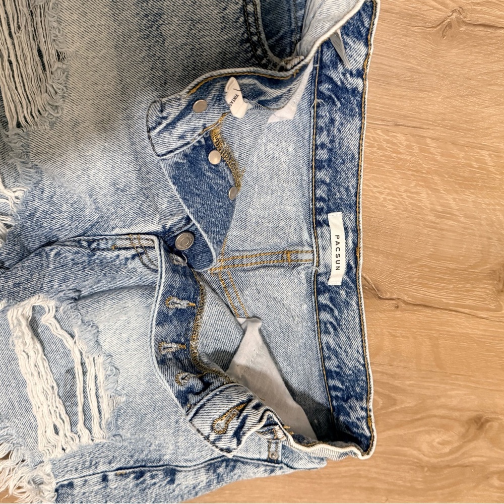PacSun Distressed Light Blue High-Rise Denim Shorts
